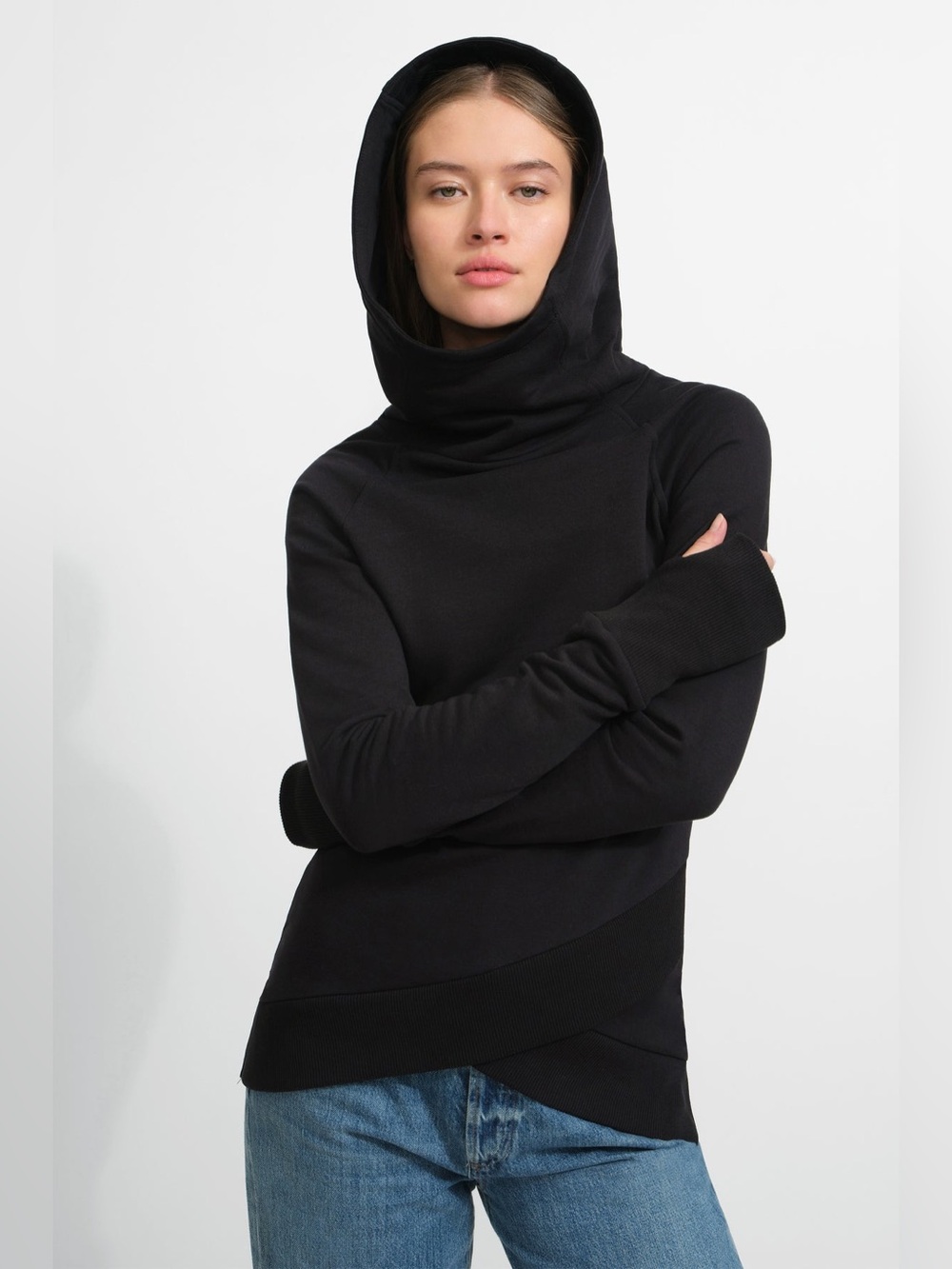 Marcella NYC Geneva Black Hoodie French Terry Sweatshirt S CowlNeck Minimalist